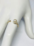 10 Karat Yellow Gold and Genuine 6.5mm Freshwater Pearl w/.02ct Diamond Open Ring