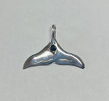 Sterling Silver and 14K Yellow Gold Whale Tail Slide Pendant with Genuine Sapphire