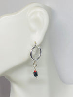 Sterling Silver and Genuine 4mm Azabache Jet Hoop Earrings