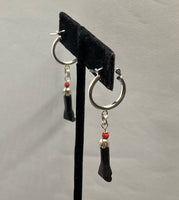 Sterling Silver and Genuine Azabache Jet Mano Figa Hand Hoop Earrings