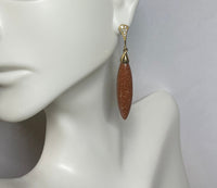 Vintage Sterling Silver & 18 Karat Yellow Gold-plated CZ and Brown Goldstone Venturina Drop Earrings