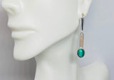 Sterling Silver and Genuine Malachite Bar Dangle Leverback Earrings