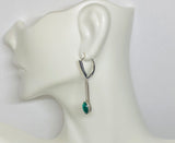 Sterling Silver and Genuine Malachite Bar Dangle Leverback Earrings