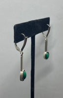 Sterling Silver and Genuine Malachite Bar Dangle Leverback Earrings