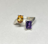 Sterling Silver Genuine Citrine and Amethyst Bypass Ring