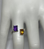 Sterling Silver Genuine Citrine and Amethyst Bypass Ring