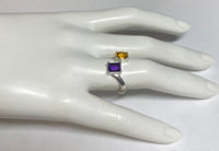 Sterling Silver Genuine Citrine and Amethyst Bypass Ring