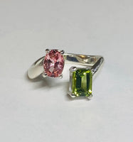 Sterling Silver Genuine Pink Topaz and Peridot Bypass Ring