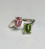 Sterling Silver Genuine Pink Topaz and Peridot Bypass Ring