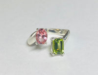 Sterling Silver Genuine Pink Topaz and Peridot Bypass Ring