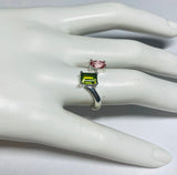 Sterling Silver Genuine Pink Topaz and Peridot Bypass Ring