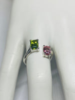 Sterling Silver Genuine Pink Topaz and Peridot Bypass Ring