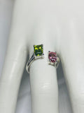 Sterling Silver Genuine Pink Topaz and Peridot Bypass Ring