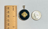 Sterling Silver and 14K Yellow Gold Jerusalem Cross Genuine Black Onyx Pendant