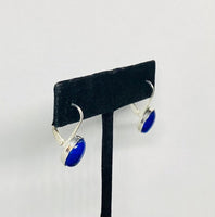 Sterling Silver and Genuine Oval Cabochon 10 x 8mm Lapis Lazuli Lever Back Earrings