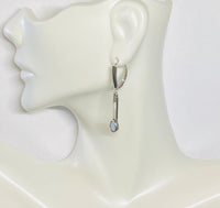 Sterling Silver and Genuine Oval Cabochon 6 x 4mm Opal Lever Back Bar Earrings