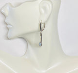 Sterling Silver and Genuine Oval Cabochon 6 x 4mm Opal Lever Back Bar Earrings