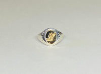 Sterling Silver and 14 Karat Yellow Gold Script Letter Initial Ladies Oval Signet Ring