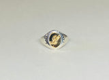 Sterling Silver and 14 Karat Yellow Gold Script Letter Initial Ladies Oval Signet Ring