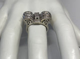 Vintage 18 Karat White Gold Genuine Old European and Single-cut Diamonds Bow Ring