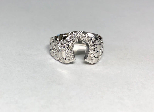 Sterling Silver Genuine Diamond Man's Horseshoe Western Motif Nugget-Style Ring