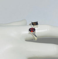 Sterling Silver Genuine Garnet and Smoky Quartz Bypass Ring