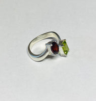 Sterling Silver Genuine Garnet and Peridot Bypass Ring