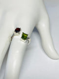 Sterling Silver Genuine Garnet and Peridot Bypass Ring