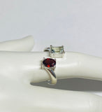 Sterling Silver Genuine Garnet and Green Quartz Bypass Ring