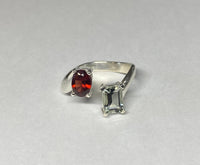 Sterling Silver Genuine Garnet and Green Quartz Bypass Ring