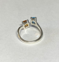 Sterling Silver Genuine Citrine & Swiss Blue Topaz Bypass Design Ladies Ring