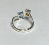 Sterling Silver Genuine Swiss Blue Topaz & Citrine Bypass Design Ladies Ring