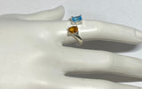 Sterling Silver Genuine Swiss Blue Topaz & Citrine Bypass Design Ladies Ring