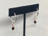 Sterling Silver and Genuine 4mm Azabache Jet Hoop Earrings