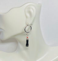 Sterling Silver and Genuine Azabache Jet Mano Figa Hand Hoop Earrings