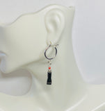 Sterling Silver and Genuine Azabache Jet Mano Figa Hand Hoop Earrings