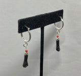 Sterling Silver and Genuine Azabache Jet Mano Figa Hand Hoop Earrings