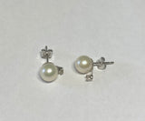 14K White Gold 6mm White Freshwater Pearl w/0.05ctw Diamond Earrings