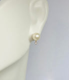 14K White Gold 6mm White Freshwater Pearl w/0.05ctw Diamond Earrings