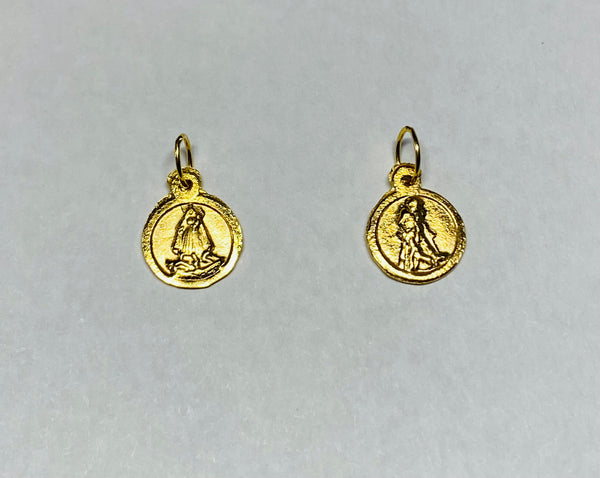 14 Karat Yellow Gold Scapular Our Lady of Charity "Virgen de la Caridad" & Saint Lazarus 8mm Baby Medal