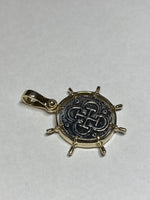 Estate Sale 14 Karat Yellow Gold and Silver Atocha Coin Boat Wheel Pendant