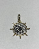 Estate Sale 14 Karat Yellow Gold and Silver Atocha Coin Boat Wheel Pendant