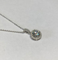 Sterling Silver and Genuine 1.00 Carat Moissanite Halo Pendant with Chain