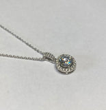 Sterling Silver and Genuine 1.00 Carat Moissanite Halo Pendant with Chain