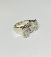 Vintage 18 Karat White Gold Genuine Old European and Single-cut Diamonds Bow Ring