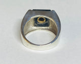 Vintage Sterling Silver and 14 Karat White Gold Genuine Black Onyx and Diamond Man's Ring