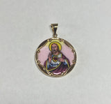 Vintage NOS 10K Yellow Gold Enameled Sacred Heart of Jesus "Sagrado Corazon" 24mm Medal