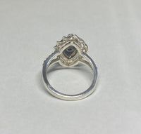 Vintage 1970's Sterling Silver and 14 Karat White Gold Genuine Diamond Rhomboid Marquise Black/Smoky Gray Onyx Ladies Ring