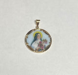 Vintage NOS 10K Yellow Gold Enameled Saint Therese of Lisieux & Sacred Heart of Jesus Scapular 24mm Medal