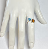 Sterling Silver Genuine Citrine & Swiss Blue Topaz Bypass Design Ladies Ring